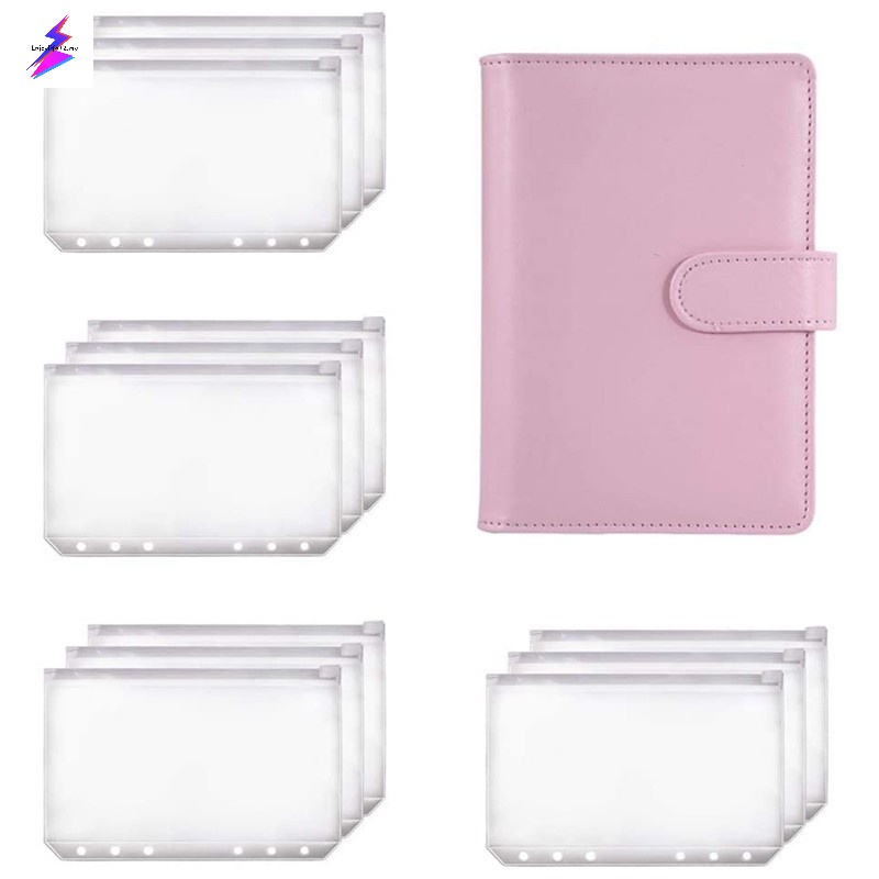 Set 12 Ví Đựng Tài Liệu/Tiền Giấy A6 6 Lỗ Phối Khóa Kéo Màu Hồng