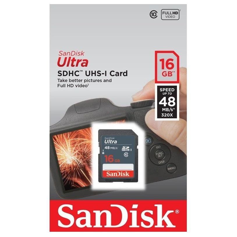 Thẻ nhớ SDHC SanDisk Ultra 320x 16GB Class 10 UHS-I 48MB/s (Xám)