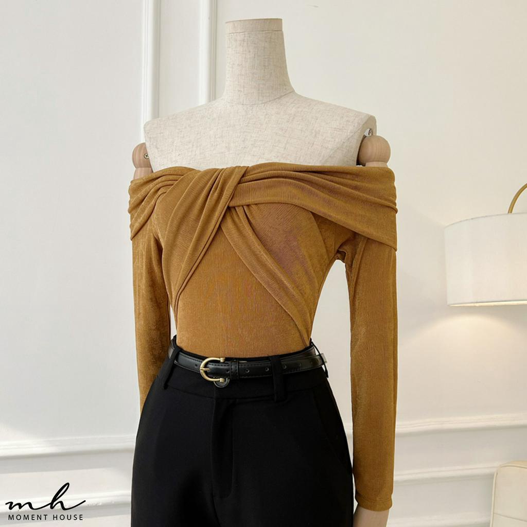 ÁO THUN TD TRỄ VAI - NÂU,  Chất thun dệt kim ôm sát người, để lộ body chuẩn