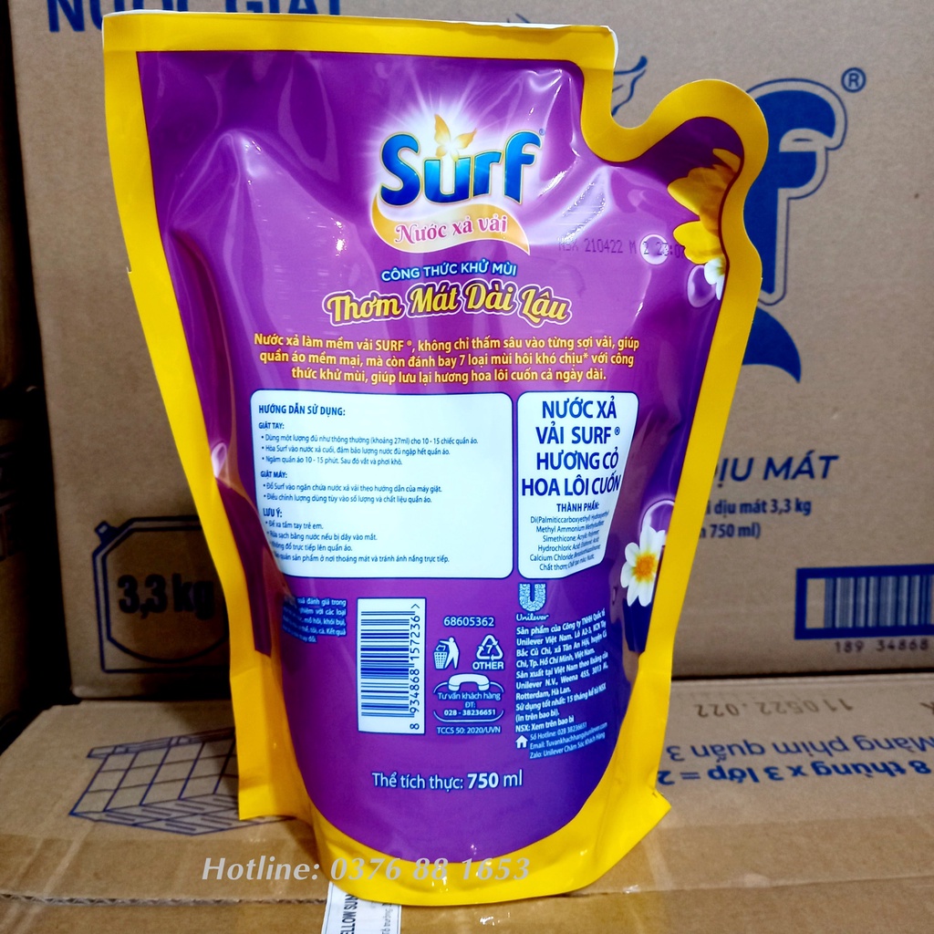 Nước xả vải surf túi 750ml cao cấp hương thơm cỏ hoa lôi cuốn