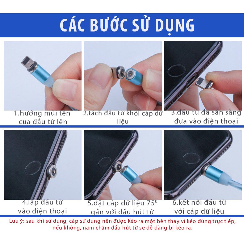 Dây Cáp Sạc Nam Châm 3 Trong 1 Iphone, Android, Type-C Đèn Led Chạy Siêu Sáng Xoay 360 Độ