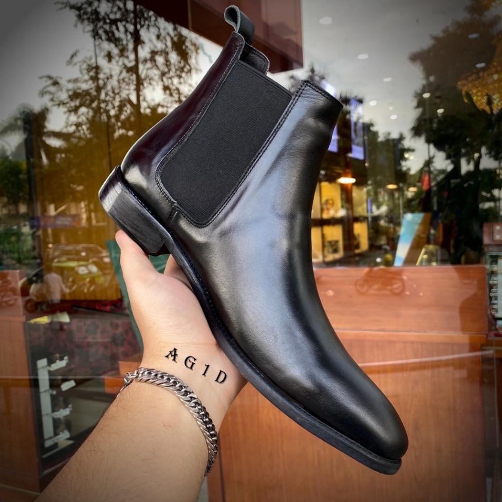 Giầy Chelsea boot màu đen thời trang da bò đế cao su đúc độn 3.5cm