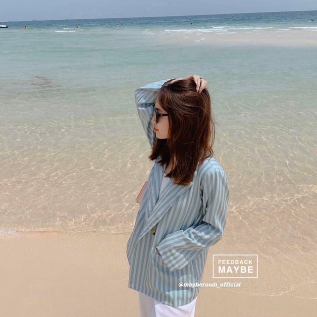 Áo khoác blazer kẻ sọc xanh nữ tabistore -  Vest dáng suông rộng kaki style ulzzang hàn quốc HOT | BigBuy360 - bigbuy360.vn
