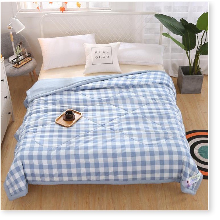 MềnSALE ️Chăn bông cotton hình ca rô 200x230cm, mềm mịn với da, không bị phai màu. 8393