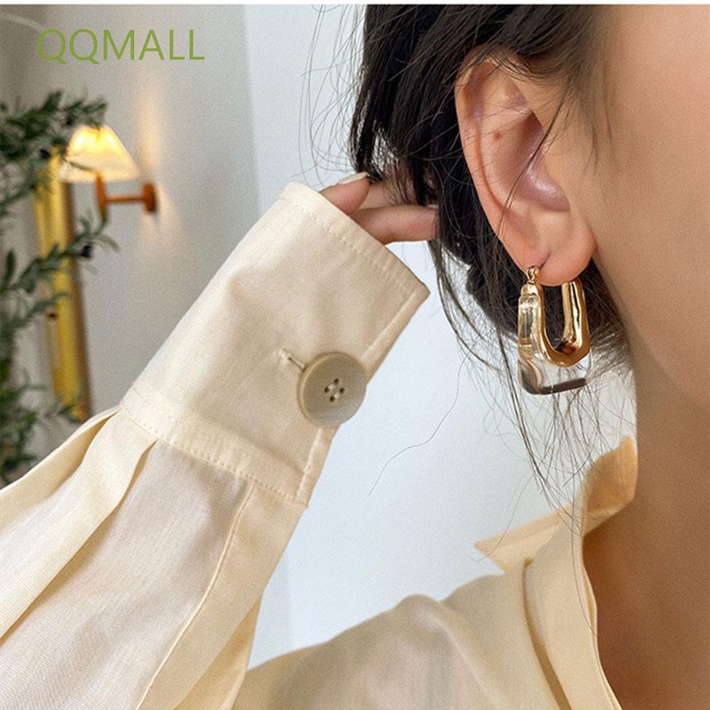 QQMALL Fashion Hoop Earrings New Korean Ear Jewelry Dangle Earrings Amber Color Resin Women Girls Minimalist Geometric Street Style Hammered Ring Earrings/Multicolor