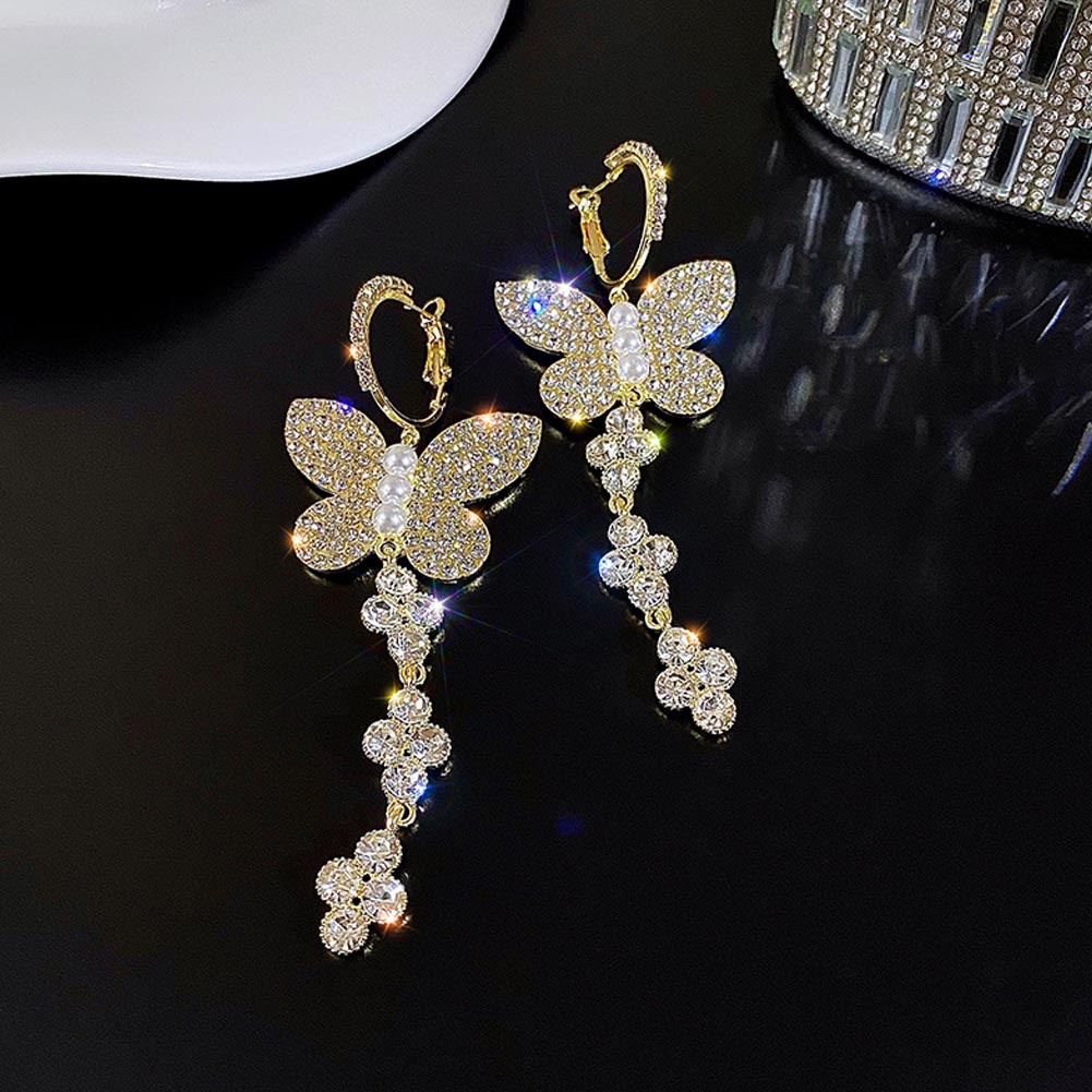 Đôi Khuyên Tai Dáng Dài Đính Đá Tạo Hình Bươm Bướm Xinh Xắn Cho Nữ