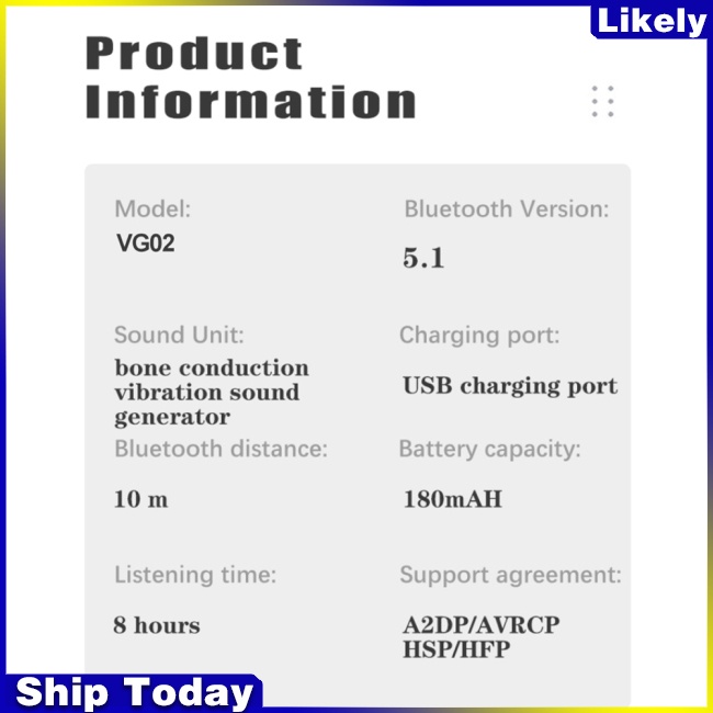 Tai Nghe Treo Vành Cổ Bluetooth Không Dây Truyền Âm Qua Xương