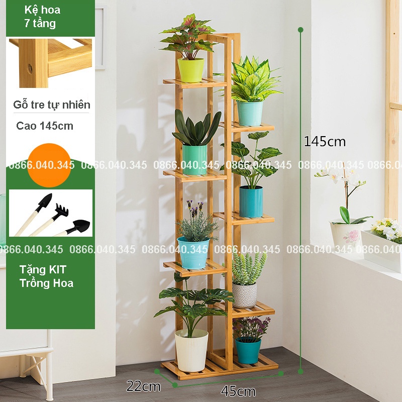 Kệ để chậu hoa, kệ trang trí ban công phòng khách 3 tầng, 5 tầng, 6 tầng gỗ thông Fiori phong cách Bắc Âu