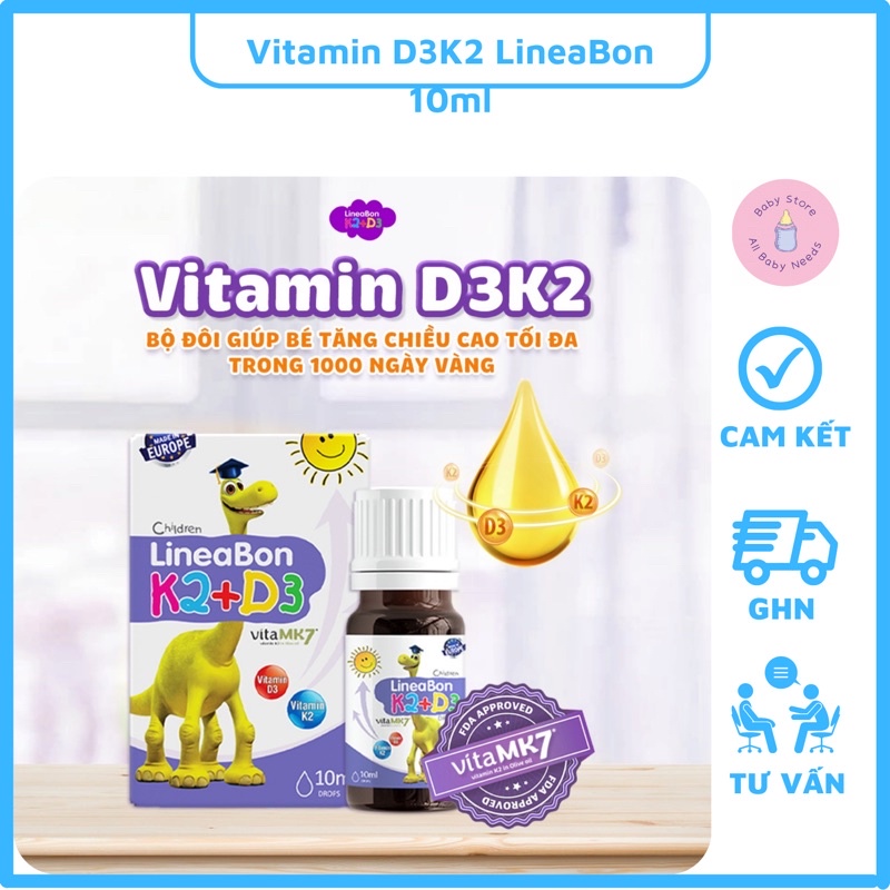 Vitamin D3 K2 LineaBon Chính Hãng Hỗ Trợ Tăng Chiều Cao Cho Bé