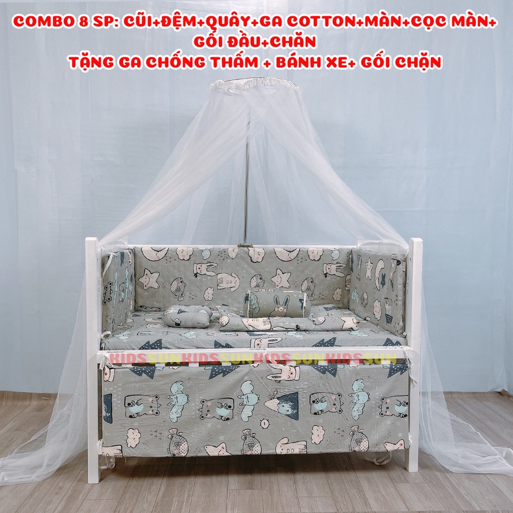 Giường Cũi Cho Bé Cũi Gỗ Quế Xuất Khẩu 3 Tầng Kidssun Kích Thước 80x130x86 cm Chịu Lực 100kg An Toàn Cho bé BH 24 Tháng