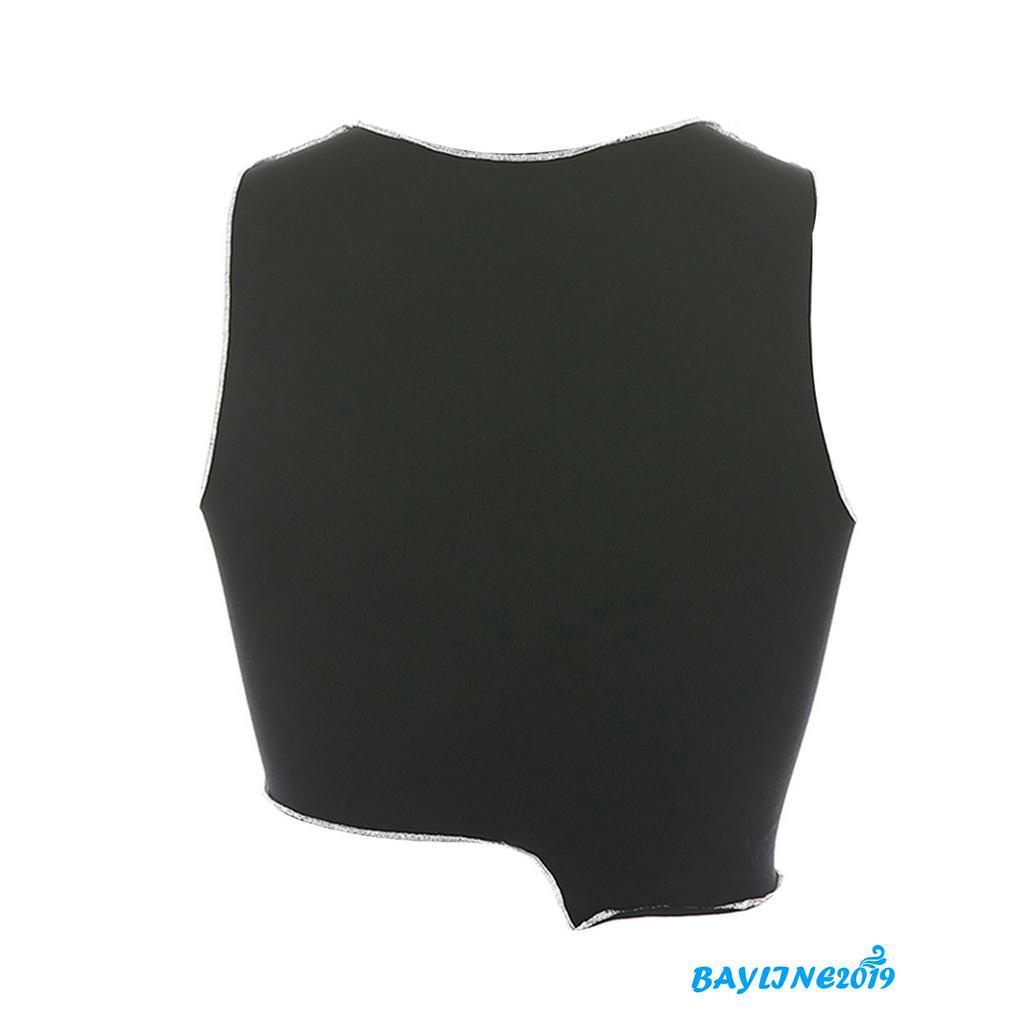 Áo Lửng Không Tay Phối Viền Trắng Quyến Rũ Cho Nữ