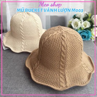 NÓN Nữ tai bèo xoè vành uốn lượn sóng   Mũ Bucket Ulzzang đi biển đi du lịch vành kẽm uốn