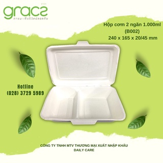 50 Hộp bã mía Thái Lan 2 ngăn 1.000ml - thương hiệu Gracz (màu trắng)