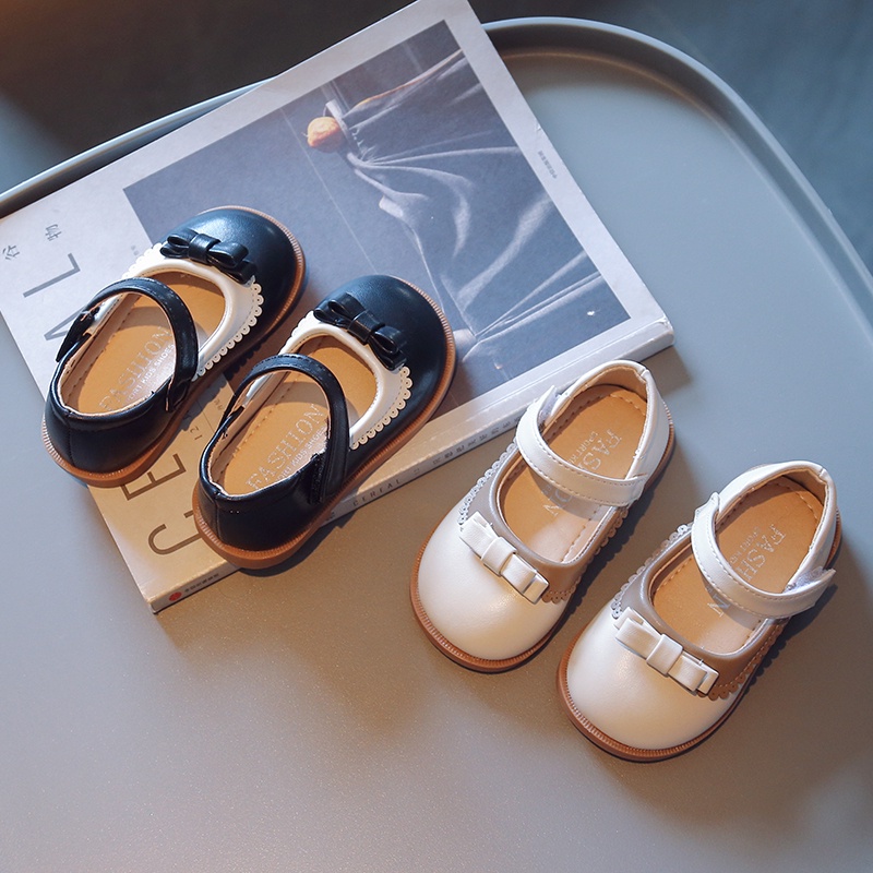 Giày Da Đế Mềm Chống Trượt Đính Nơ Xinh Xắn Cho Bé Gái 2-8 Tuổi