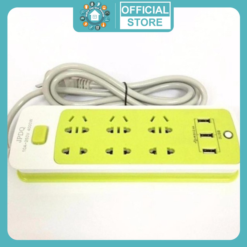 Ổ điện đa năng 6 phích cắm, 3 cổng USB