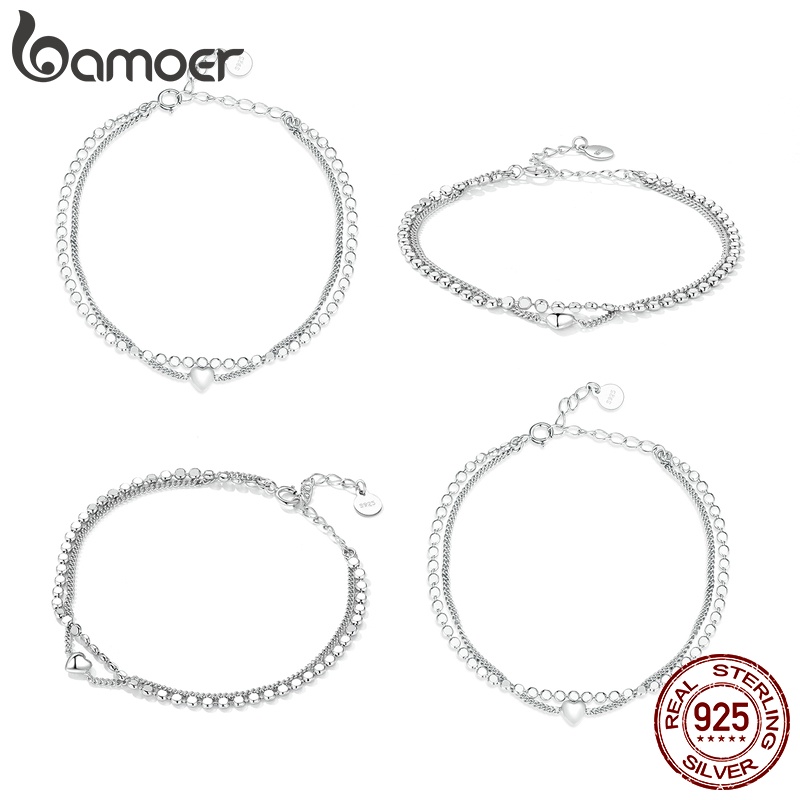 Vòng Tay Bamoer Bạc 925 Thiết Kế Mặt Trái Tim Đơn Giản