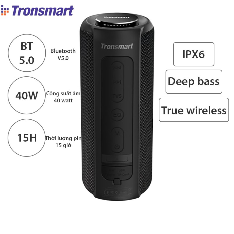 [Mã ELCE2T giảm 6% đơn 2500K] Loa Bluetooth Tronsmart Element T6 Plus Chống nước IPX7, kiêm sạc dự phòng | BigBuy360 - bigbuy360.vn