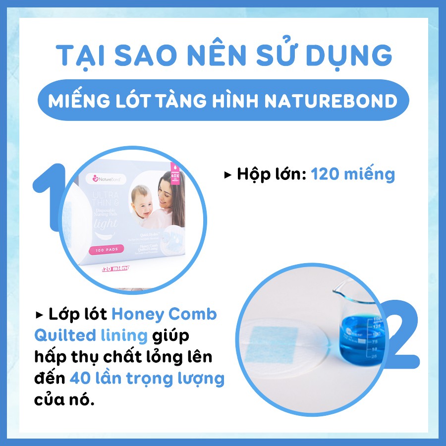 Lót Thấm Sữa Mỏng Nhất Thế Giới Naturebond dùng 1 Lần Polymer Nhật Bản Thấm 40 Lần Trọng Lượng