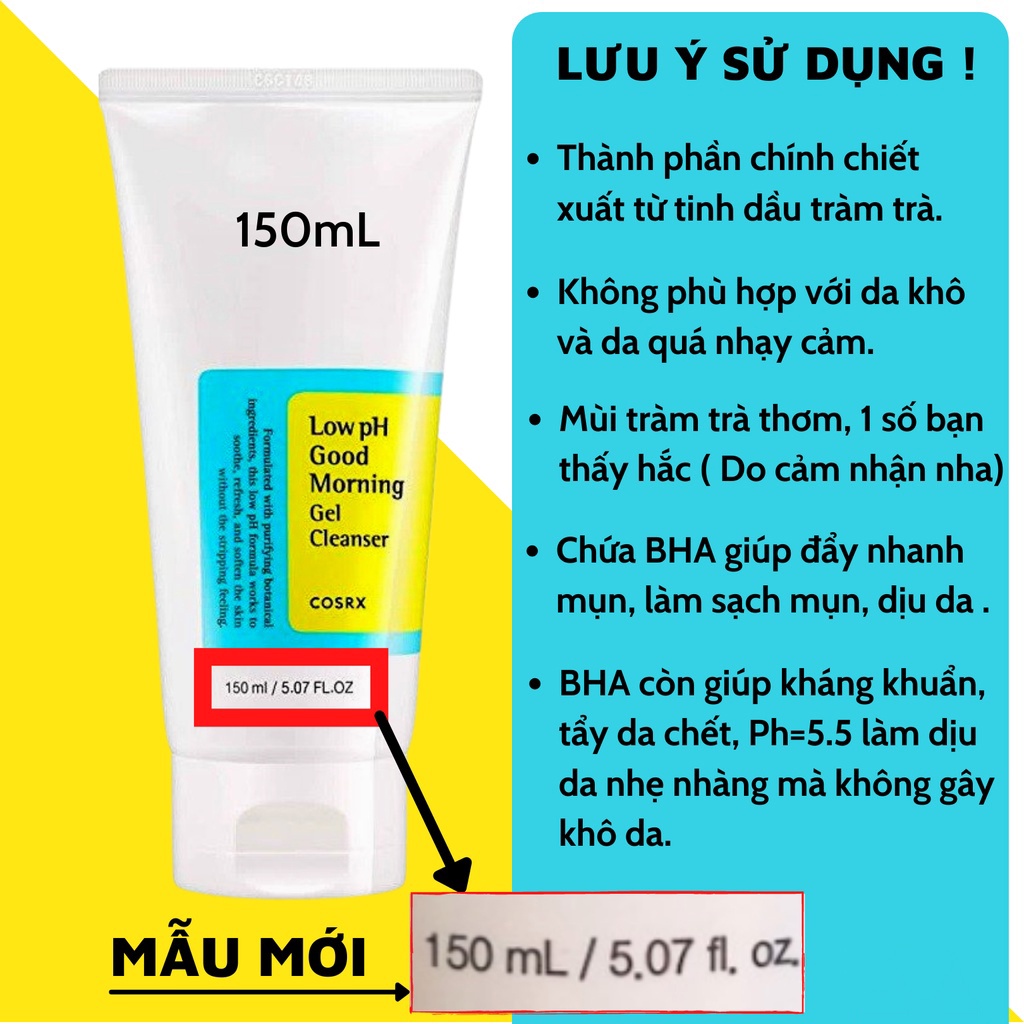 Sữa Rửa Mặt Cosrx Low PH Good Morning Gel Cleanser Dạng Gel Dịu Nhẹ Ngăn Ngừa Mụn Da Mịn Màng Trắng Hồng | BigBuy360 - bigbuy360.vn
