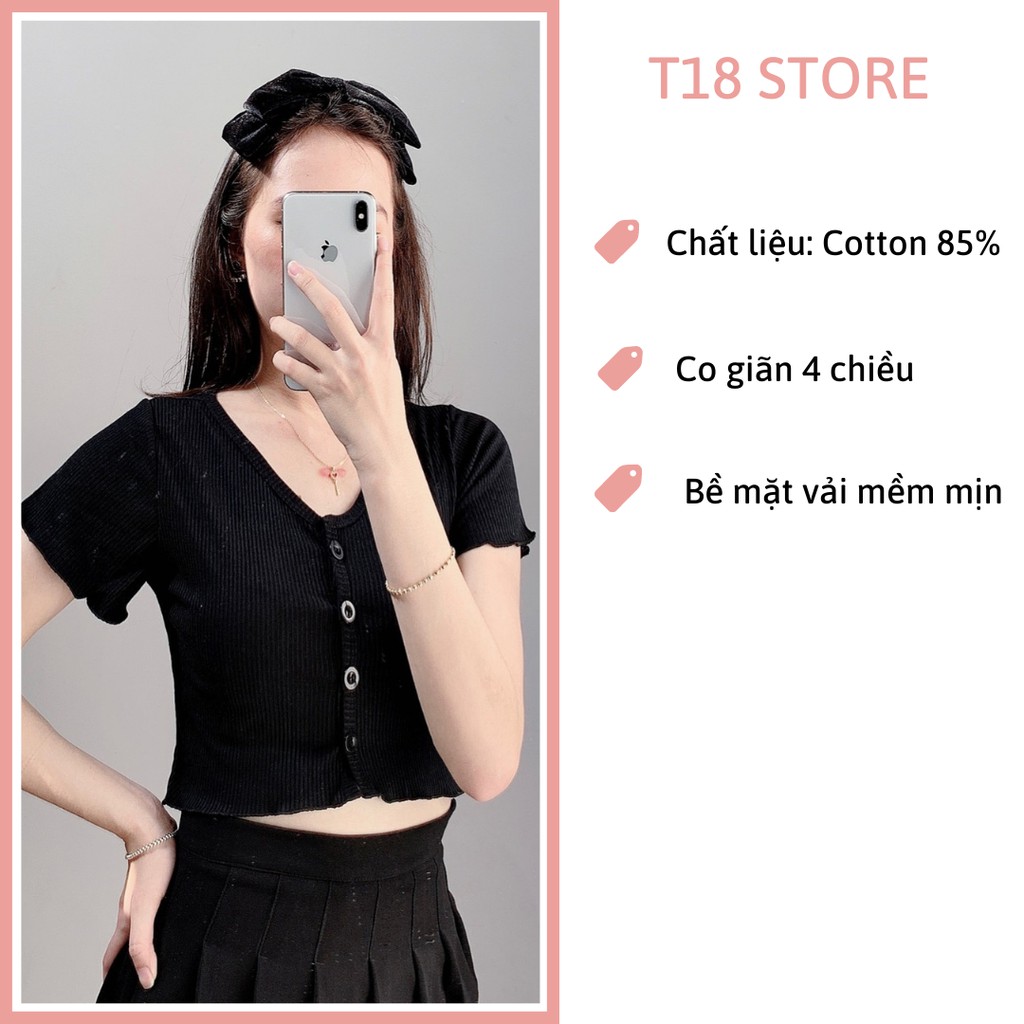 Áo croptop nữ bigsize tay ngắn cổ tim kiểu ôm thun body T18 STORE CT12