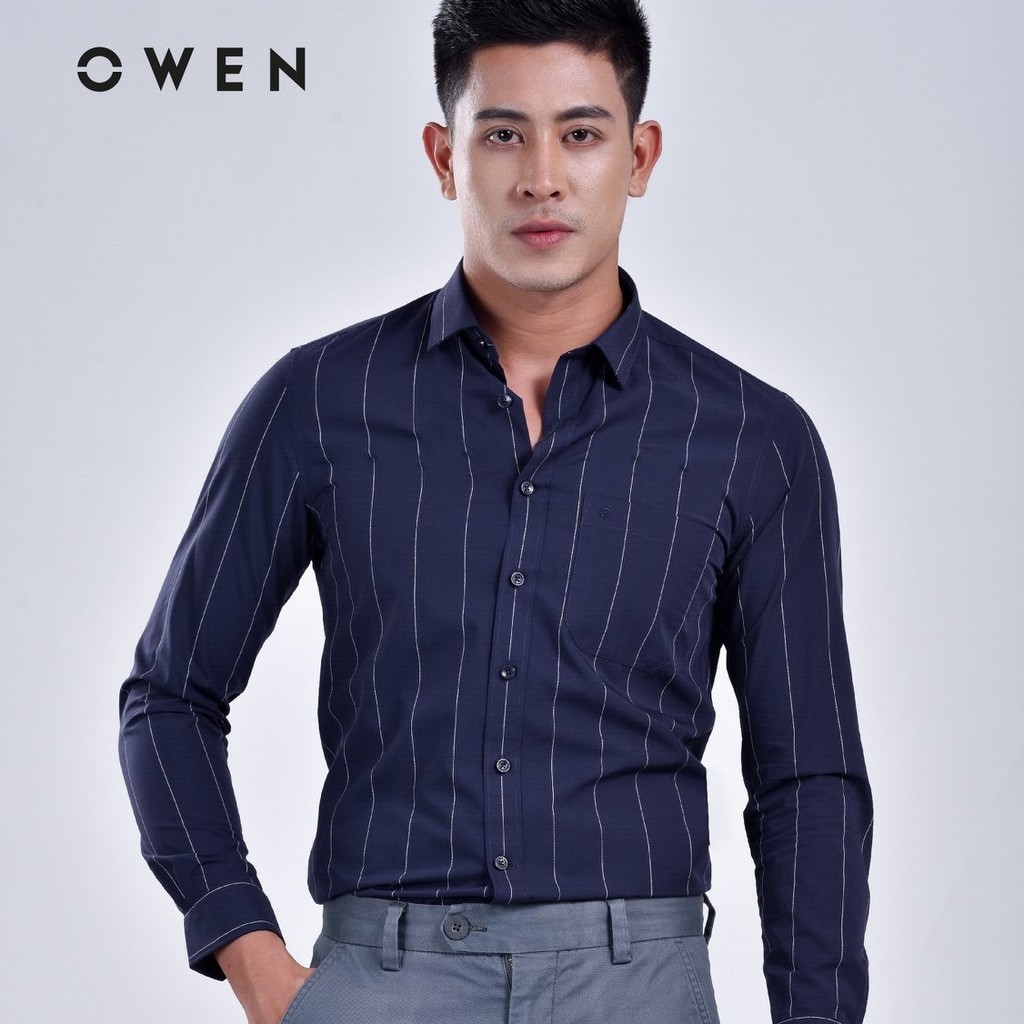 Sale SALE 10.10 SALE Sale . OWEN - Áo sơ mi dài tay Owen SLIMFIT màu xanh AS 80801 Cực Đẹp .1 . Đẹp . ✔️ . . ! . . :
