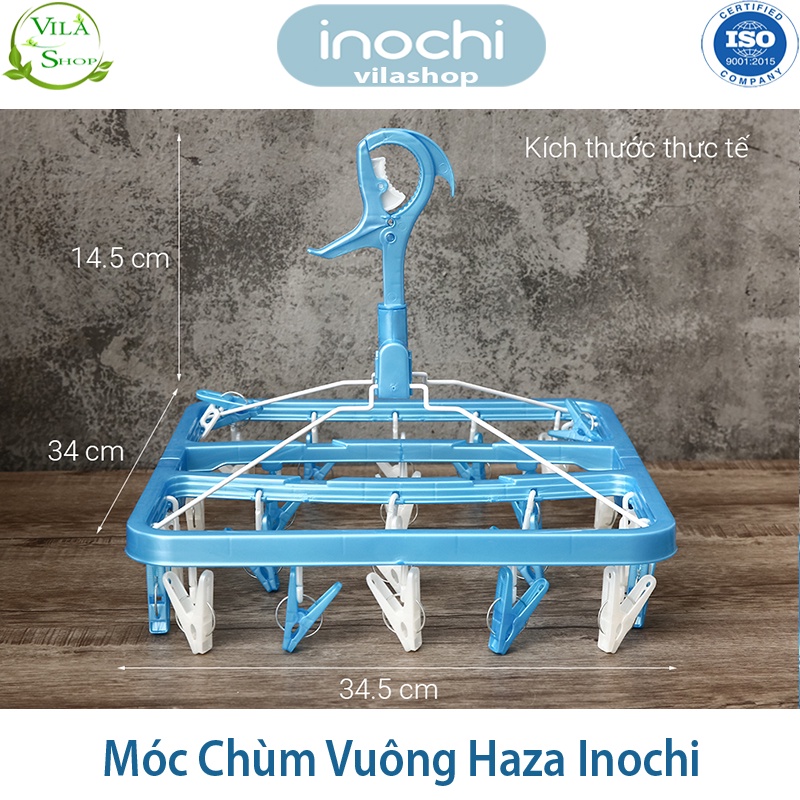 Móc Chùm Phơi Quần Áo, Móc Chùm Vuông Gập Haza, Móc Quần Áo Trẻ Em Nhựa Cao Cấp Inochi