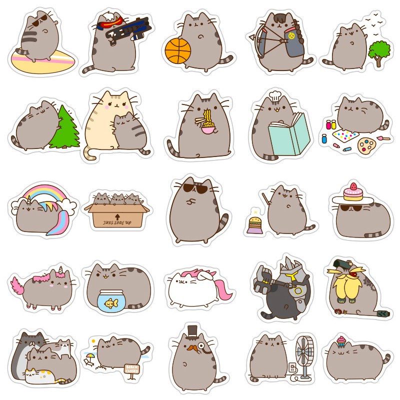Y&P| Bộ 100 nhãn dán họa tiết hoạt hình Pusheen Cat
