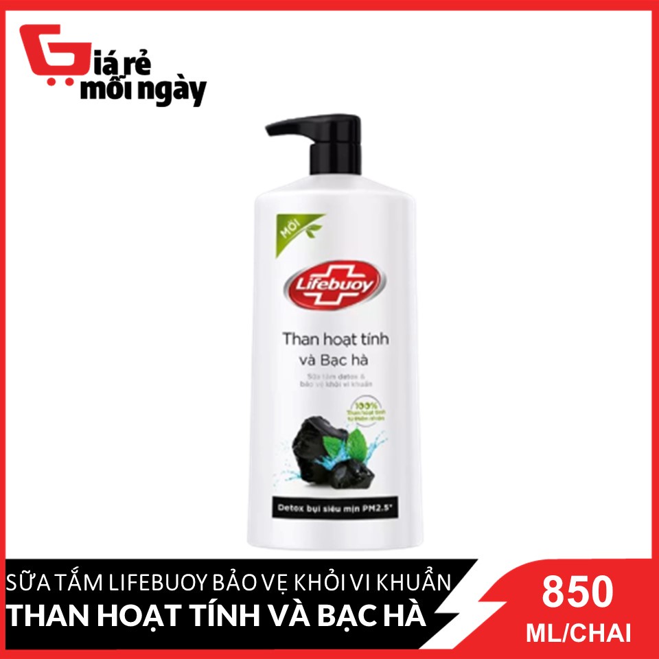 Sữa tắm Lifebuoy Bảo Vệ Khỏi Vi Khuẩn Than Hoạt Tính Và Bạc Hà (Đen) Chai 850ml