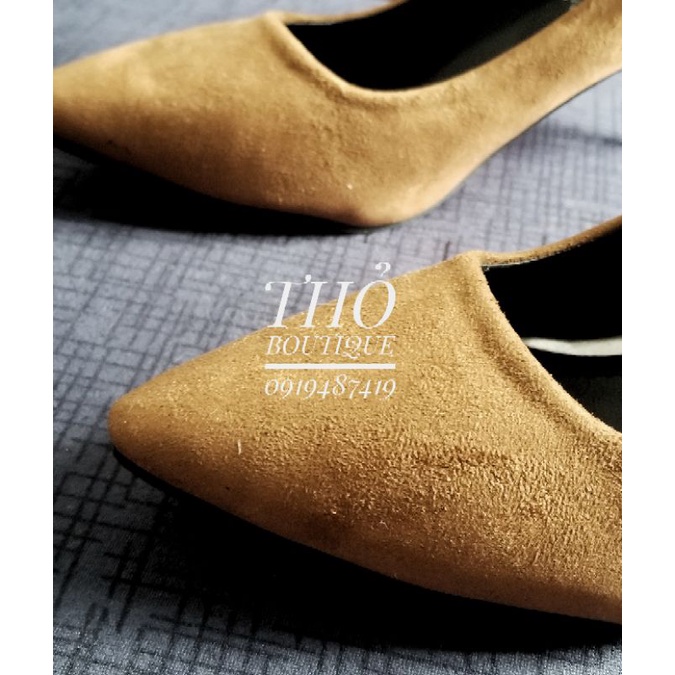 Giày cao gót LMX da lộn nâu bò cao 5cm size 36 37 38 39
