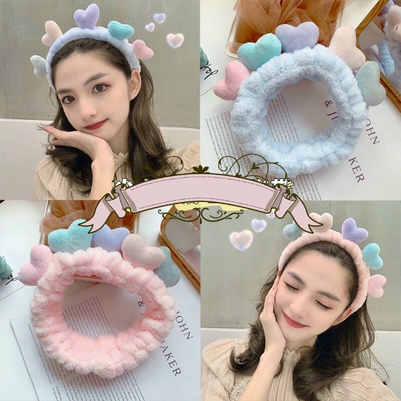 Băng đô rửa mặt nhiều trái tim cute phô mai quebăng đô hình trái tim vải nhung xinh xắn đáng yêu phong cách Hàn Quốc