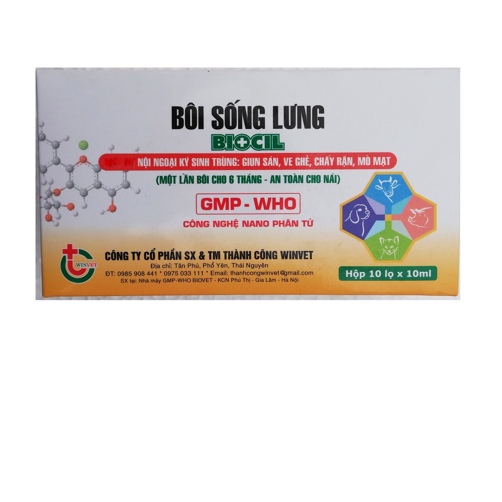3 lọ BIOCIL 10ml Bôi sống lưng các loại vật nuôi, chó, mèo