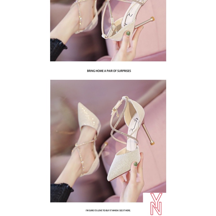 Giày Sandal Cao Gót Mũi Nhọn Khoét Rỗng Mùa Hè Mẫu Mới Năm 2021 Cho Nữ