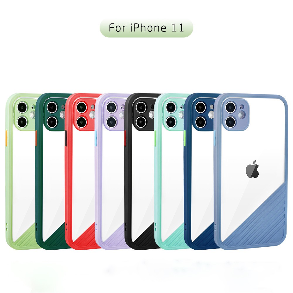 Ốp điện thoại Acrylic Silicon trong suốt chống sốc viền nhiều màu sắc cho iPhone 11 Pro Max XR XS Max X 8 7 Plus