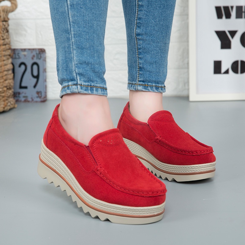 Giày Slip-On Nữ Đế Xuồng Vải Da Bò Thời Trang Chất Lượng Cao