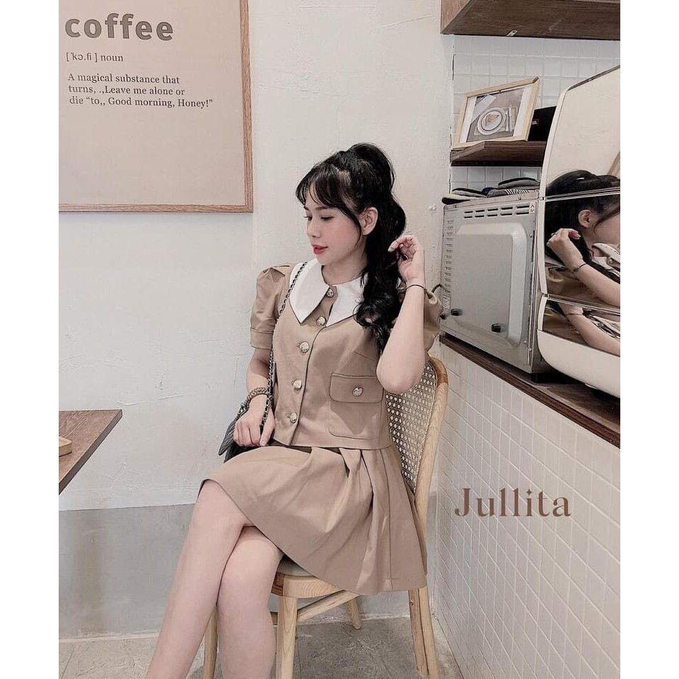 Sét Đồ Nữ ,Sét Áo Tay Bồng  Phối Cổ kèm Chân Váy Xếp Ly | BigBuy360 - bigbuy360.vn