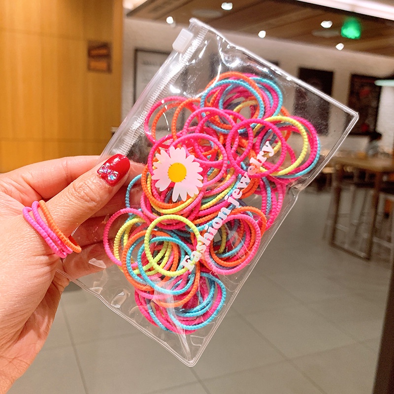 Bộ 100 dây buộc tóc co giãn kiểu dáng xinh xắn dành cho bé gái