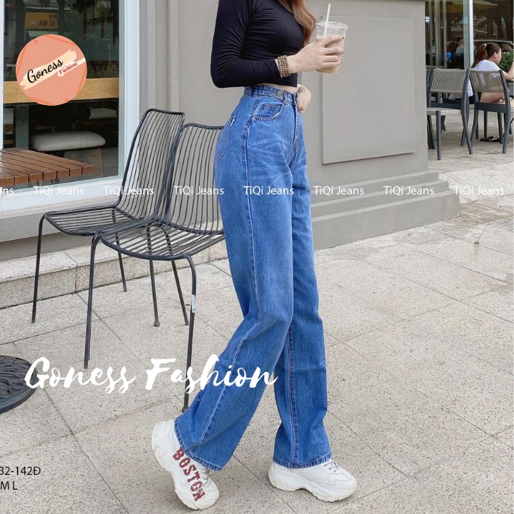 Quần jean nữ Ulzzang Goness lưng cao ống xuông bò màu xanh đậm co giãn thời trang QJ178 Goness