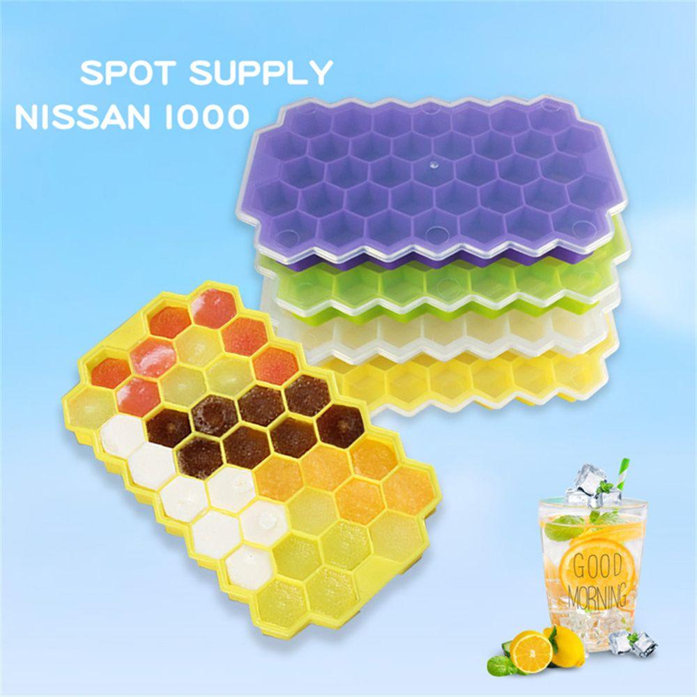 Khuôn Làm Đá Viên Bằng Silicone Hình Tổ Ong Có Nắp Tháo Rời Và Tái Sử Dụng