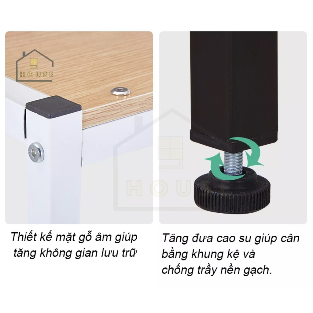 Kệ lò vi sóng 2 tầng mã 145 9House để lò nướng nồi cơm điện khung sắt dày tĩnh điện chống rỉ mặt gỗ chống thấm nước