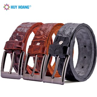Thắt lưng nam Huy Hoàng da bò vân cá sấu 1 lớp nhiều màu LS4122-23-24