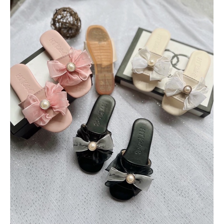 Dép lê bé gái ,dép lê nơ ngọc dễ thương ,da PU đế chống trơn trượt bé gái từ 2-10 tuổi