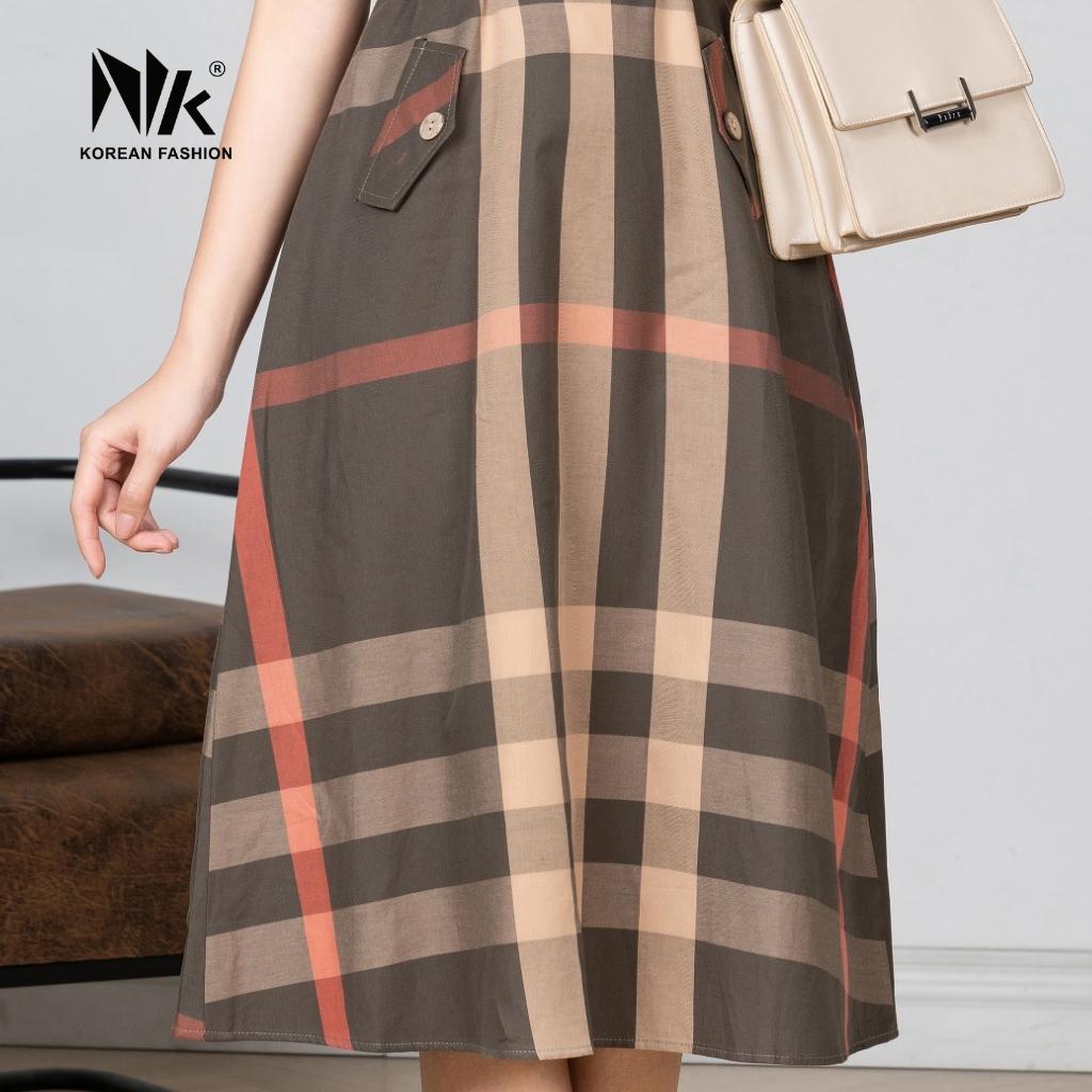 Đầm Kẻ Bubery Cổ Đức NK Fashion Chất Vải Nhập Hàn Cao Cấp, Thoáng Mát, Phong Cách Lịch Sự NKDV2204003
