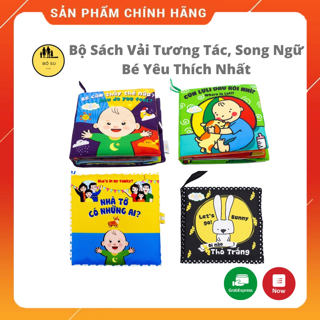 Sách vải cho bé sơ sinh 6 tháng 1 tuổi 2 tuổi song ngữ tương tác giúp bé kích thích đa giác quan Shop Bố Su