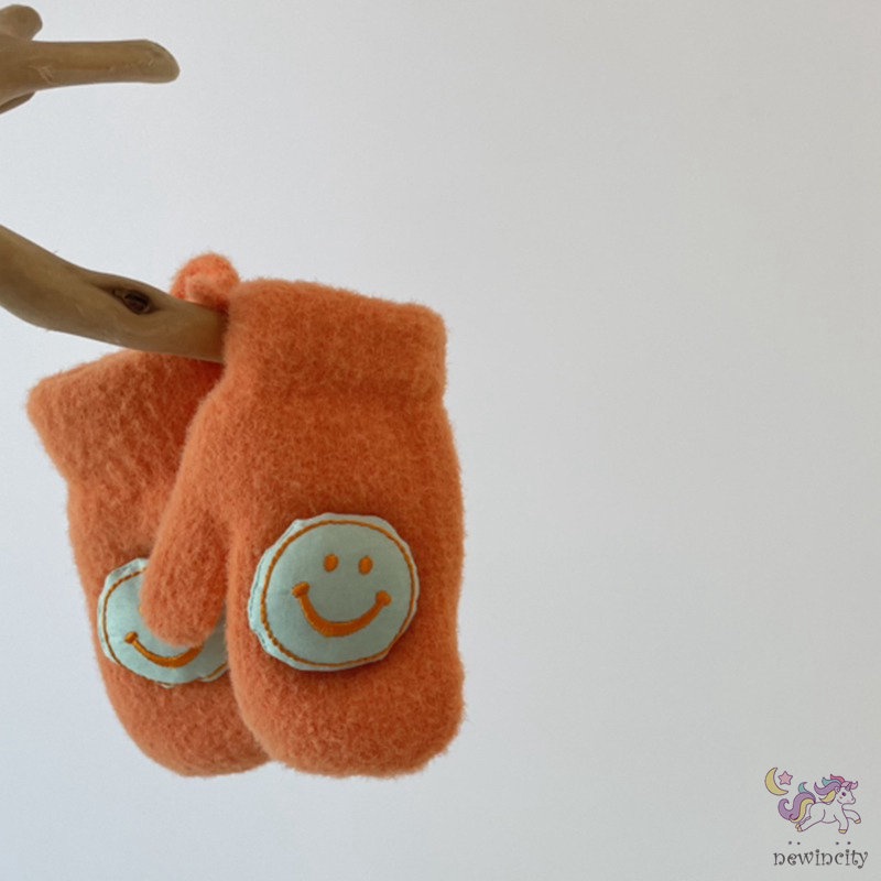 Găng tay lông cừu trơn màu hình hoạt hình phong cách Hàn quốc cho bé