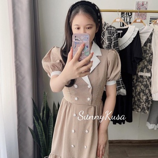 Váy caro nhỏ , tay bồng , đuôi cá , cổ bèo