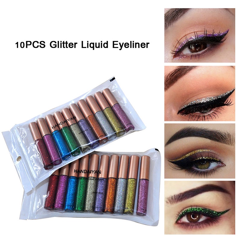 Set 10 Bút Kẻ Mắt Dạng Lỏng Handaiyan Ánh Kim Lấp Lánh Không Thấm Nước