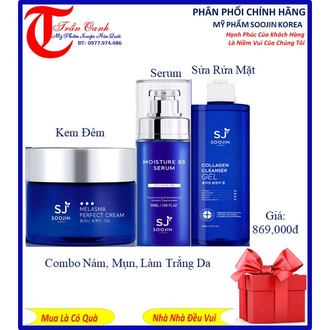SJ Combo 5 Bộ Chăm Sóc Da Hoàn Hảo (giảm nám, dưỡng da, làm sạch da) MỸ PHẨM SOOJIN