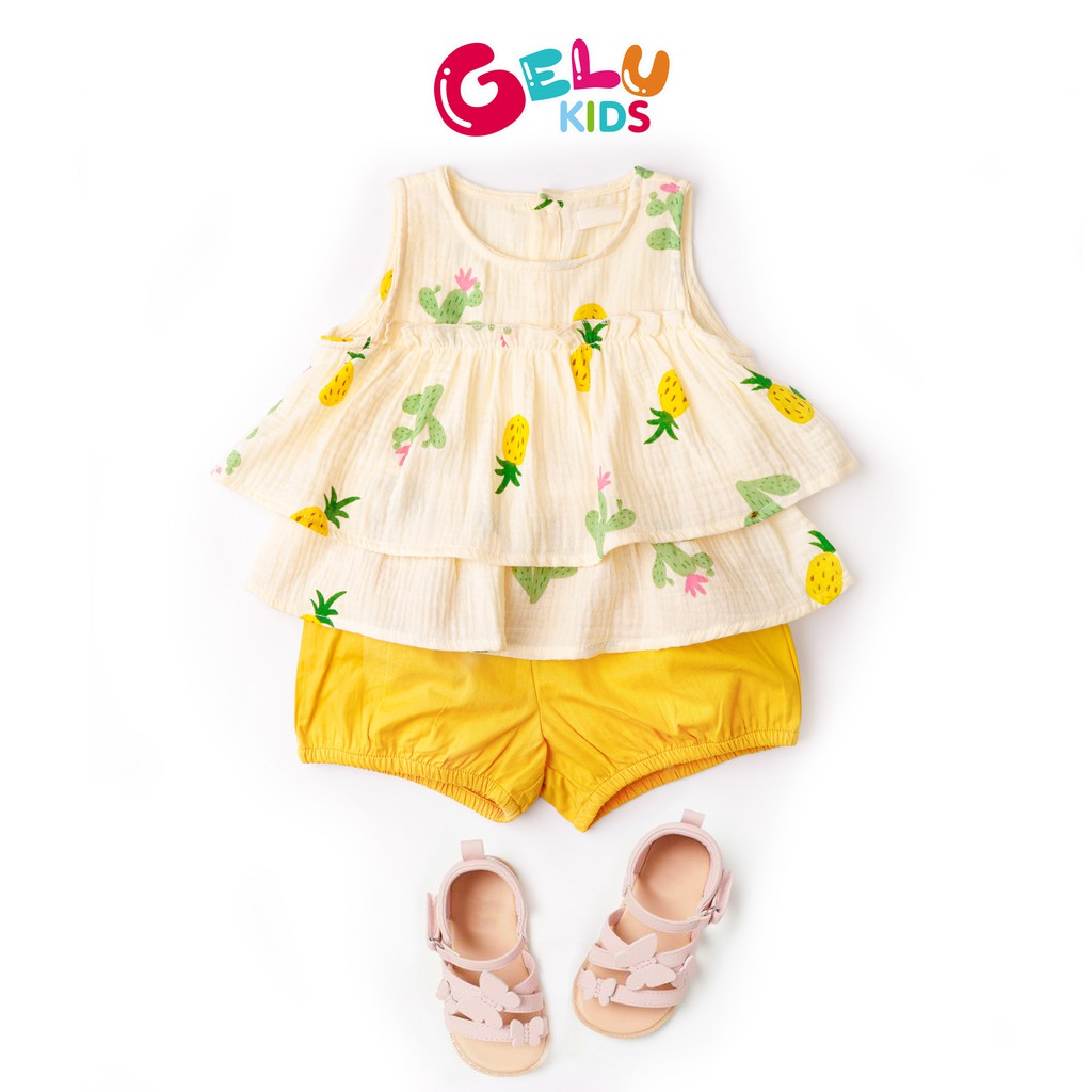 Bộ ba lỗ mùa hè bé gái GELU KIDS thiết kế dáng babydoll phối bèo hai tầng đáng yêu - GLQA09