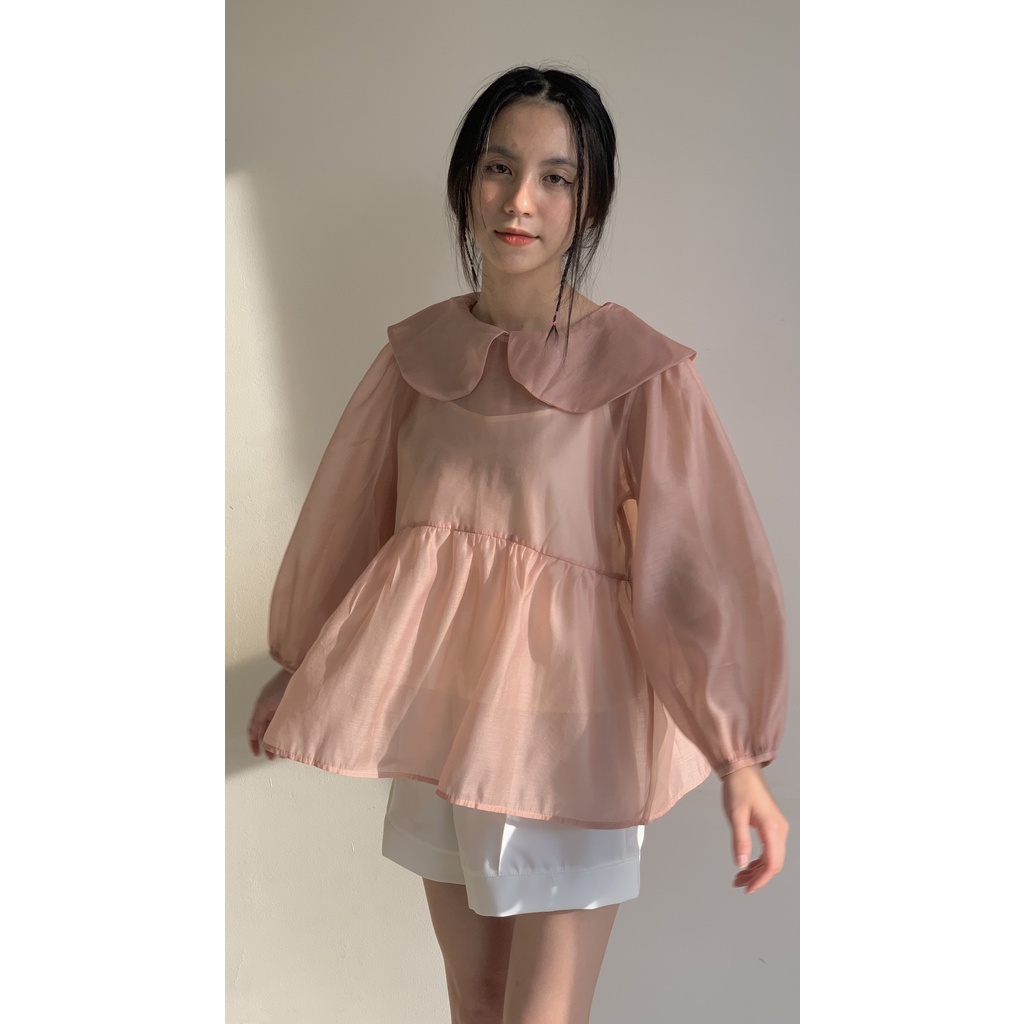 Áo kiểu babydoll vải tơ hàn in hoa nhí cổ kèm 2 dây TKA306 LOLLIE STUDIO