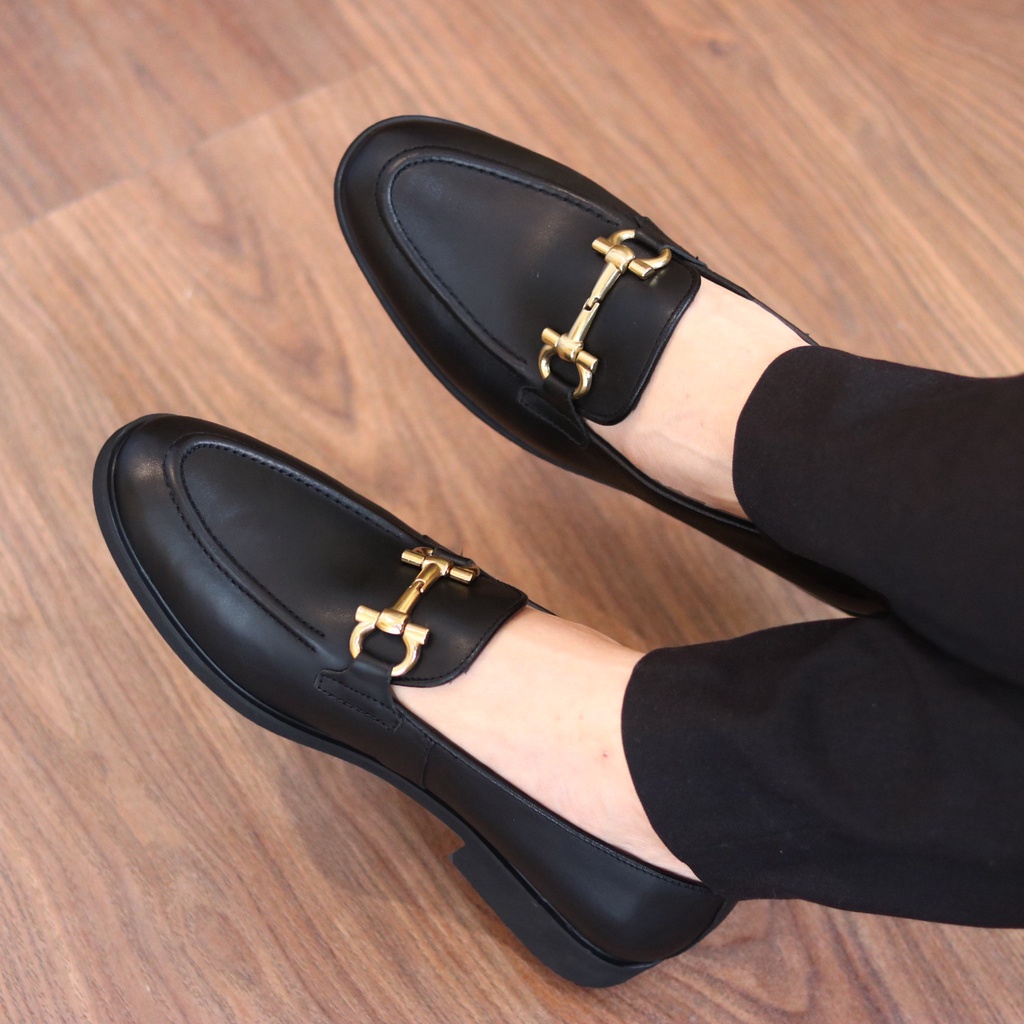 Giày Lười Nam Da Bò Thật Kết Hợp Đai Kim Loại Màu Vàng Sang Chảnh Mã G062